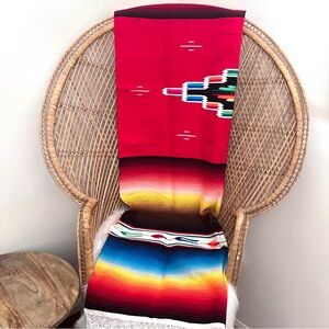 Vintage Large Traditional Mexican Saltillo Sarape Blanket and Runner